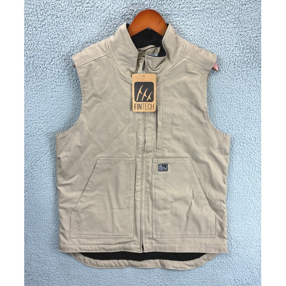 Fintech The Cornerstone Heavy Duty Vest Mens M Beige Sherpa Lined Utility NWT